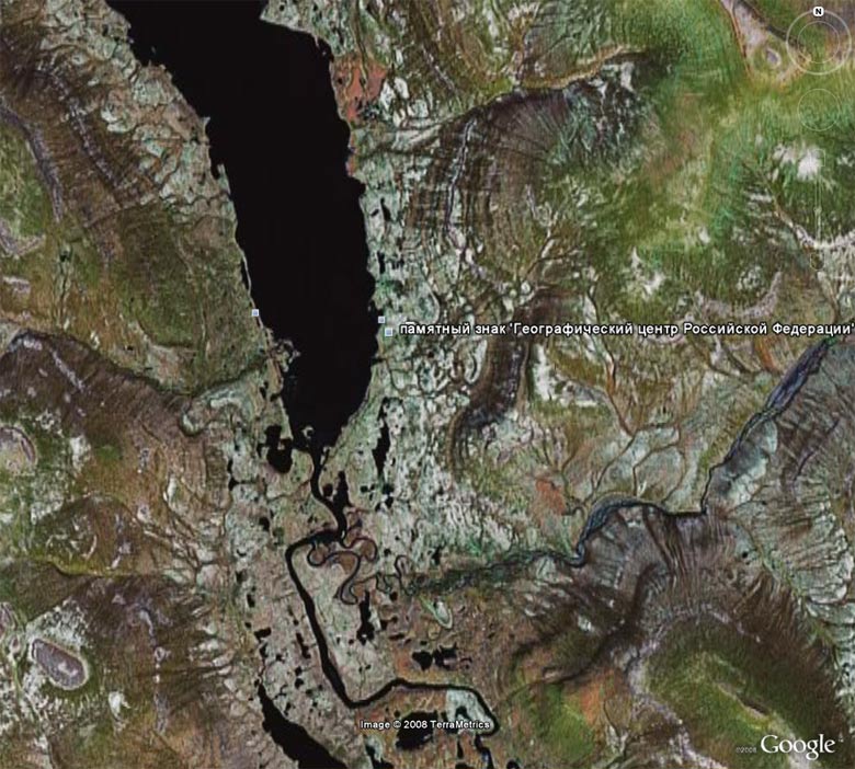 Географический центр России на карте Google